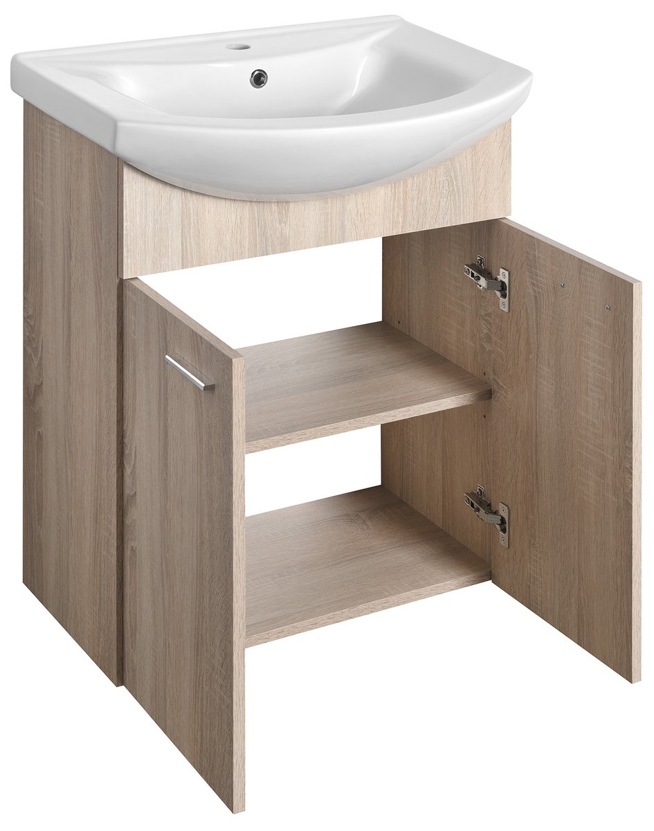 Aqualine ZOJA umyvadlová skříňka 61,5x74x32,5cm, dub platin, 2x dvířka, s otevřenými dvířky