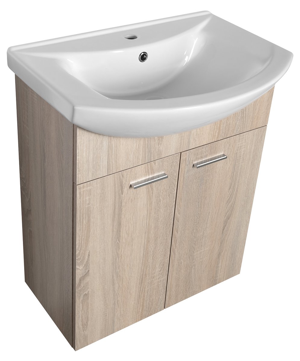 Aqualine ZOJA umyvadlová skříňka 61,5x74x32,5cm, dub platin, 2x dvířka, pohled zboku shora