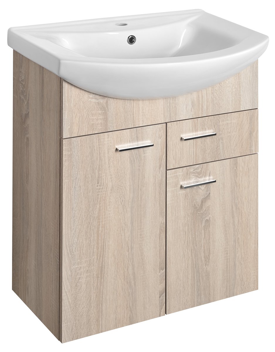 Aqualine ZOJA umyvadlová skříňka 61,5x74x32cm, 2x dvířka, 1x zásuvka, dub platin