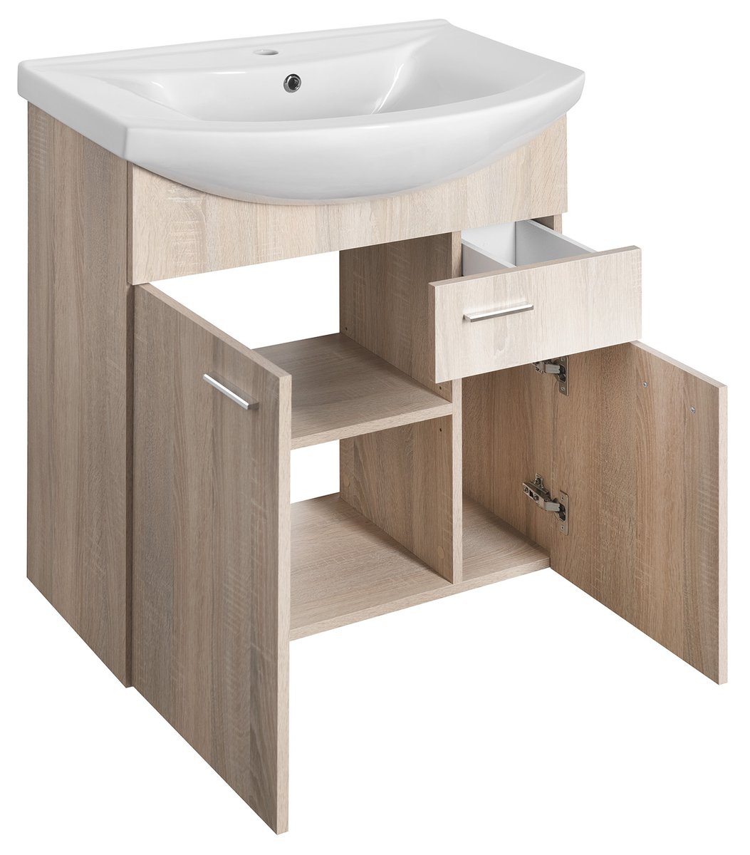 Aqualine ZOJA umyvadlová skříňka 71,5x74x34cm, dub platin, s otevřenými dvířky a zásuvkou