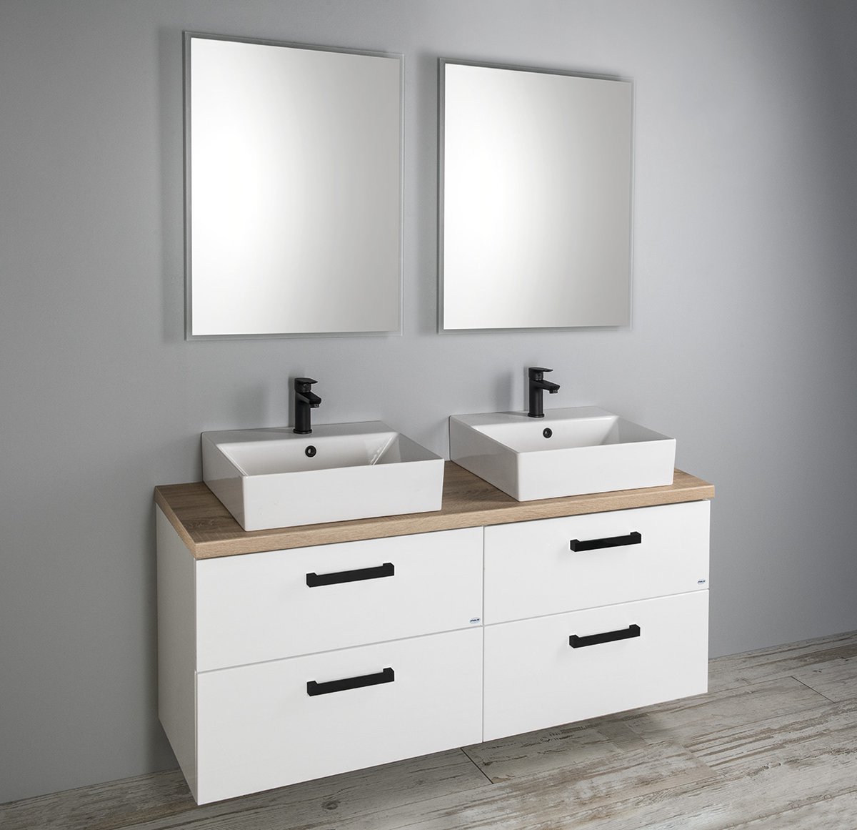 Aqualine VEGA sestava koupelnového nábytku, š. 125 cm, bílá/dub platin, v koupelně