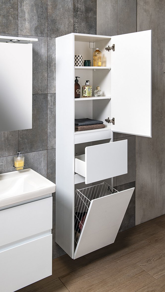 Aqualine ALTAIR vysoká skříňka s košem 40x184x31cm, pravá, bílá, v koupelně 2