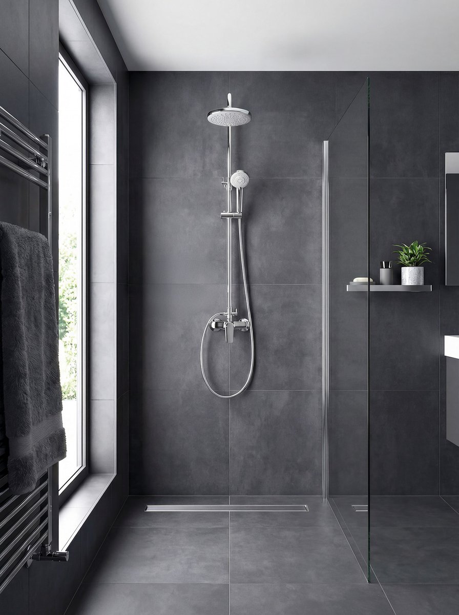 Aqualine LOTTA sprchový sloup s pákovou baterií, chrom, ve sprchovém koutě