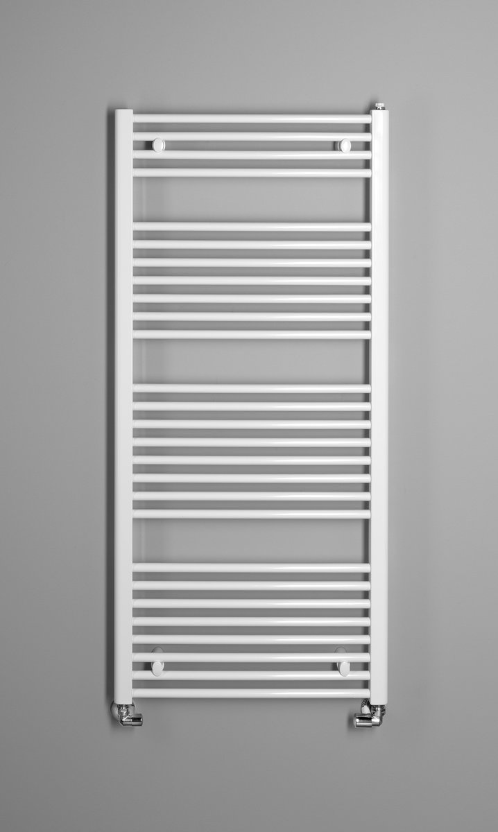 Aqualine DIRECT otopné těleso s bočním připojením 600x1320 mm, bílá, na šedé stěně