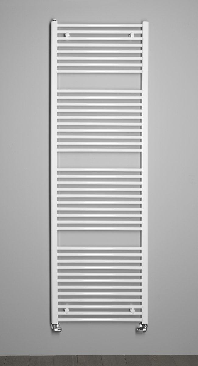 Aqualine DIRECT otopné těleso s bočním připojením 600x1850 mm, bílá, na šedé stěně