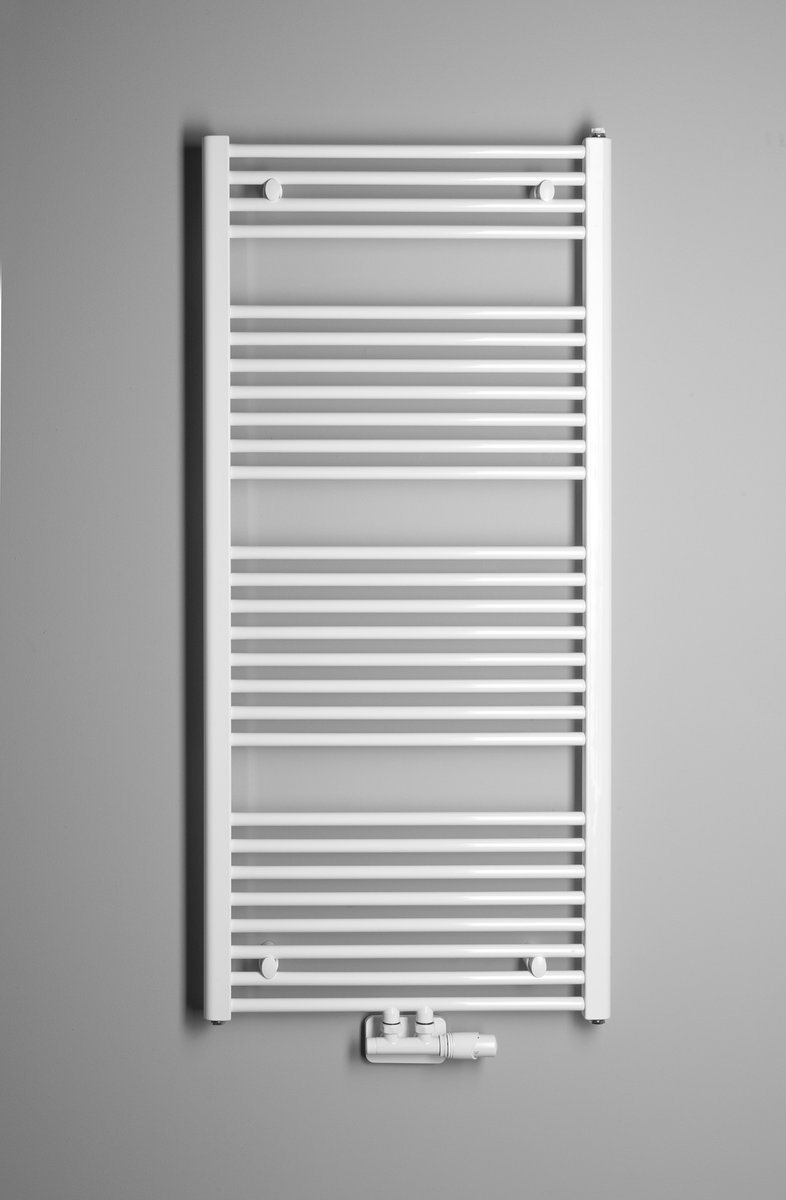 Aqualine DIRECT otopné těleso se středovým připojením 600x1320 mm, bílá, na šedé stěně