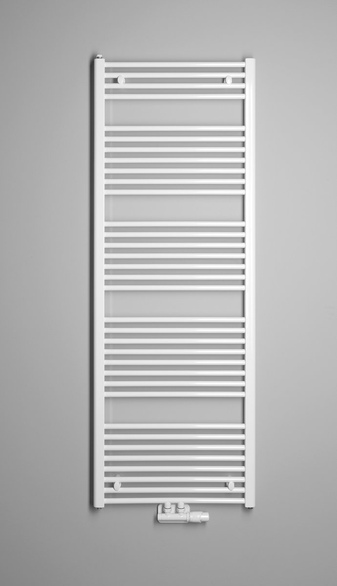 Aqualine DIRECT otopné těleso se středovým připojením, 600x1680mm, 1013 W, bílá, na šedé stěně