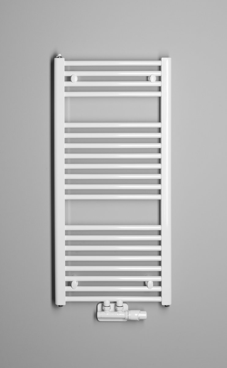 Aqualine DIRECT otopné těleso se středovým připojením 450x960 mm, bílá, na šedé stěně