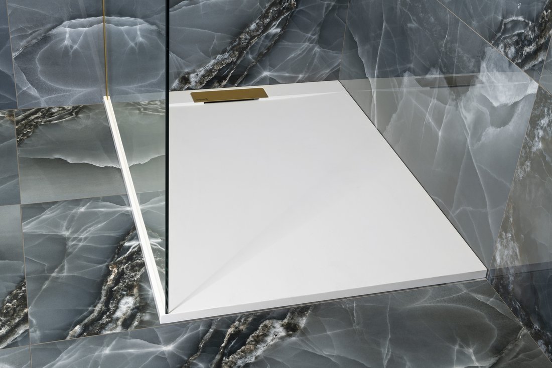 Polysan KAZUKO sprchová vanička z litého mramoru, obdélník 120x90cm, bílá, s dekorativním krytem odtoku