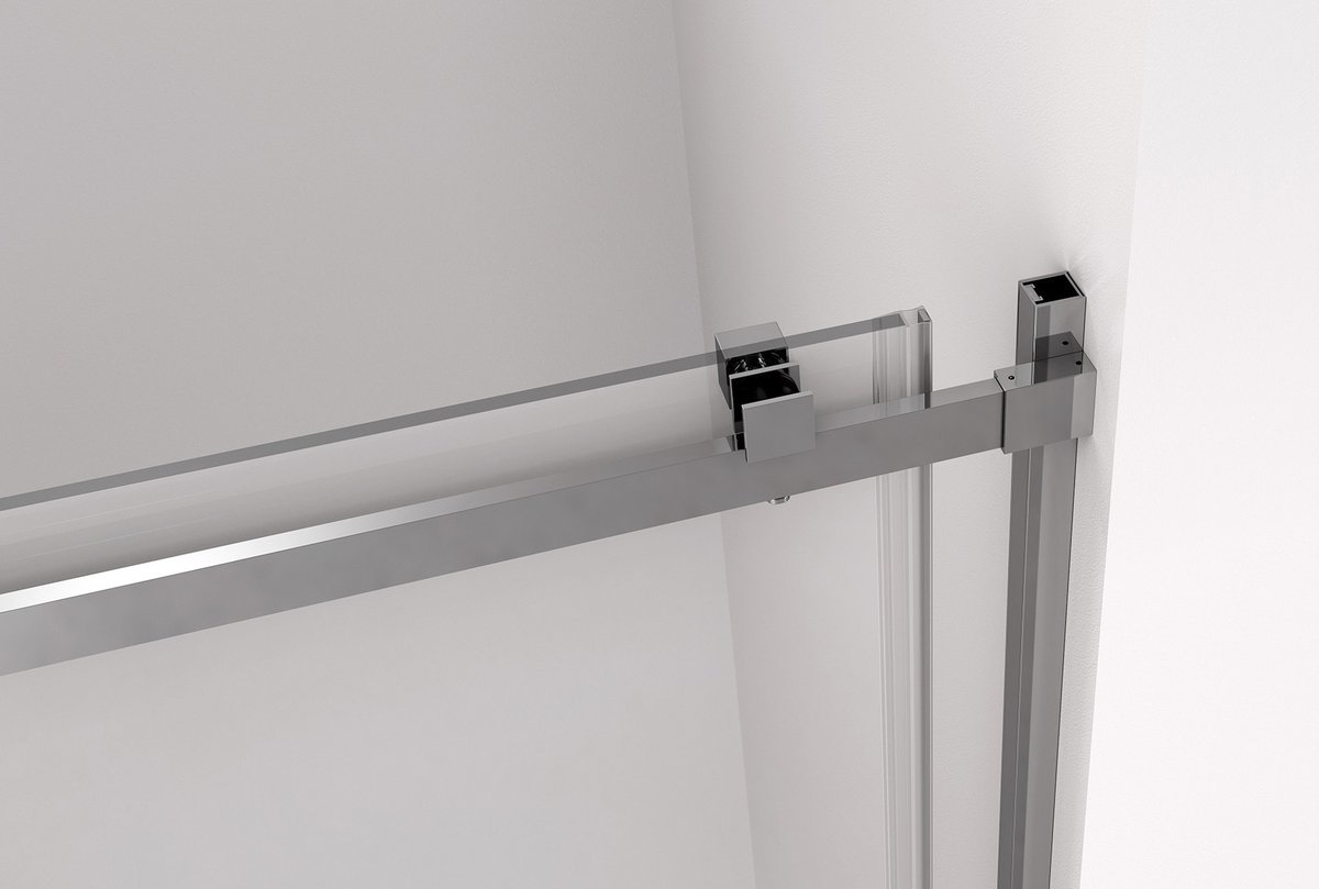 Polysan THRON SQUARE sprchové dveře 1200 mm, hranaté pojezdy, čiré sklo, detail horního profilu