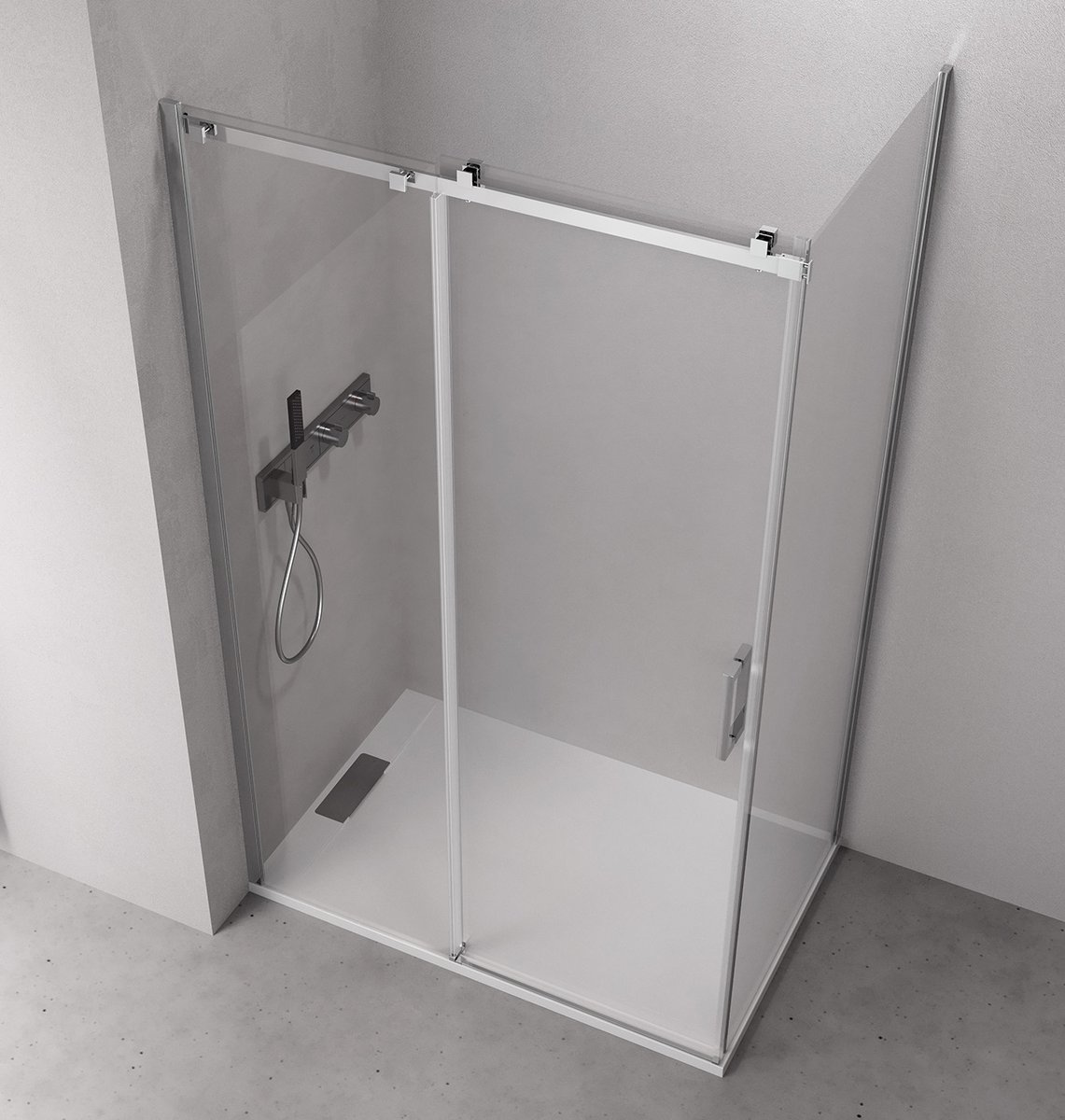 Polysan THRON SQUARE obdélníkový sprchový kout 1300x700mm, hranaté pojezdy, pohled zevnitř sprchy