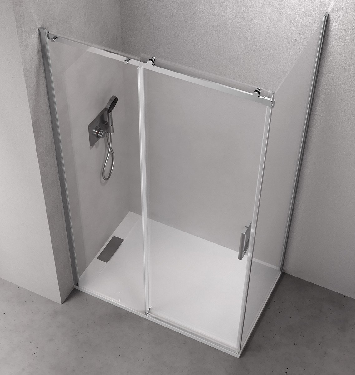 Polysan THRON ROUND obdélníkový sprchový kout 1200x900mm, kulaté pojezdy, pohled zevnitř sprchy