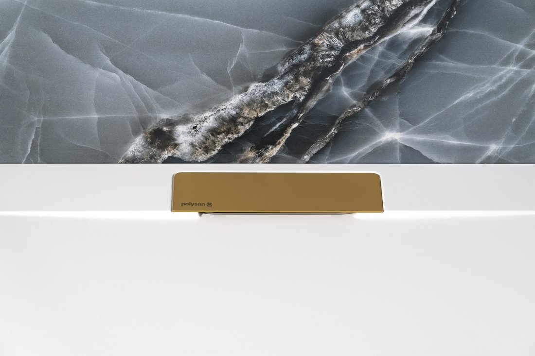 Polysan KAZUKO vaničkový sifon, DN40, krytka zlato mat, detail zlatého krytu odtoku 2