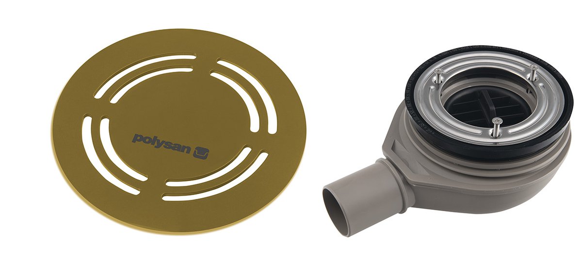 Polysan FLEXIA vaničkový sifon, průměr 90mm, DN40, kruhová krytka zlato mat