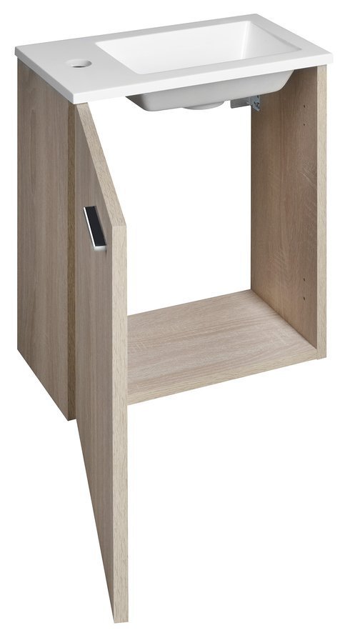 Aqualine ZOJA skříňka s umyvadlem z litého mramoru 40x22 cm, dub platin, s otevřenými dvířky