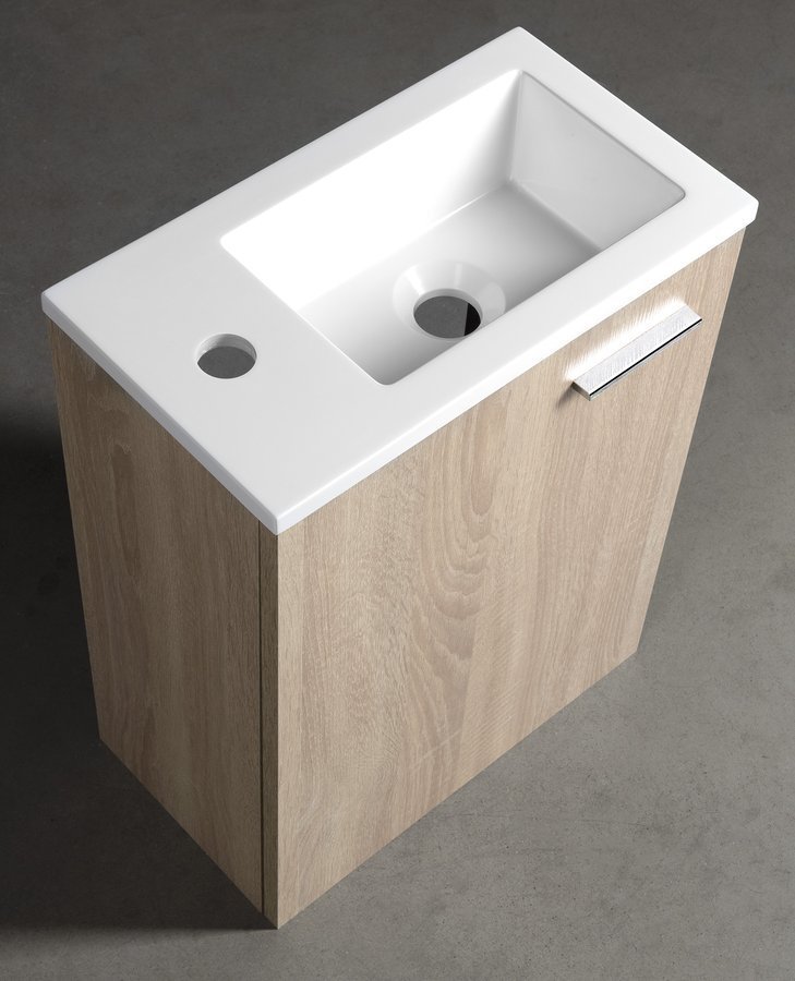 Aqualine ZOJA skříňka s umyvadlem z litého mramoru 40x22 cm, dub platin, pohled shora