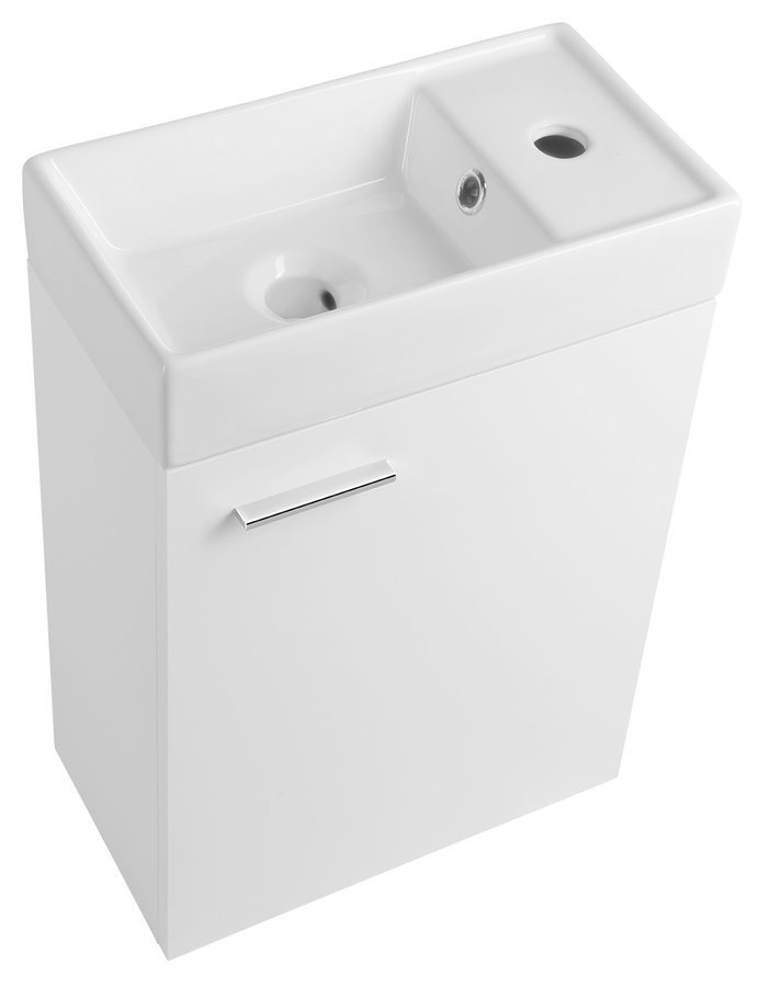 Aqualine ZOJA skříňka s keramickým umyvadlem 40x22 cm, bílá, pohled shora z boku