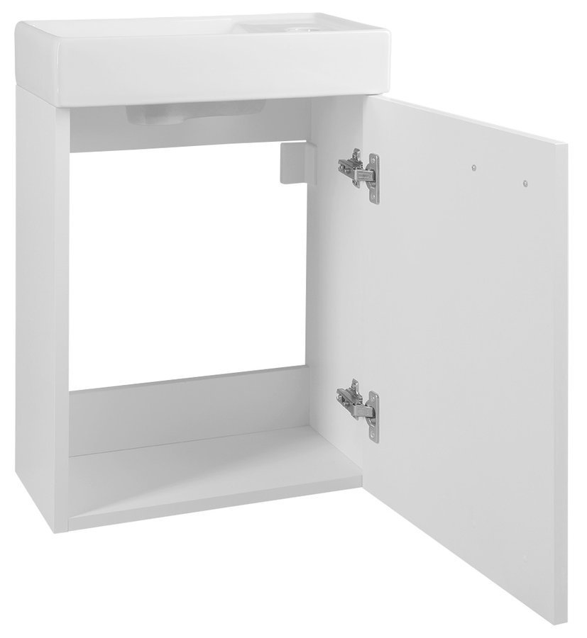 Aqualine ZOJA skříňka s keramickým umyvadlem 40x22 cm, bílá, s otevřenými dvířky