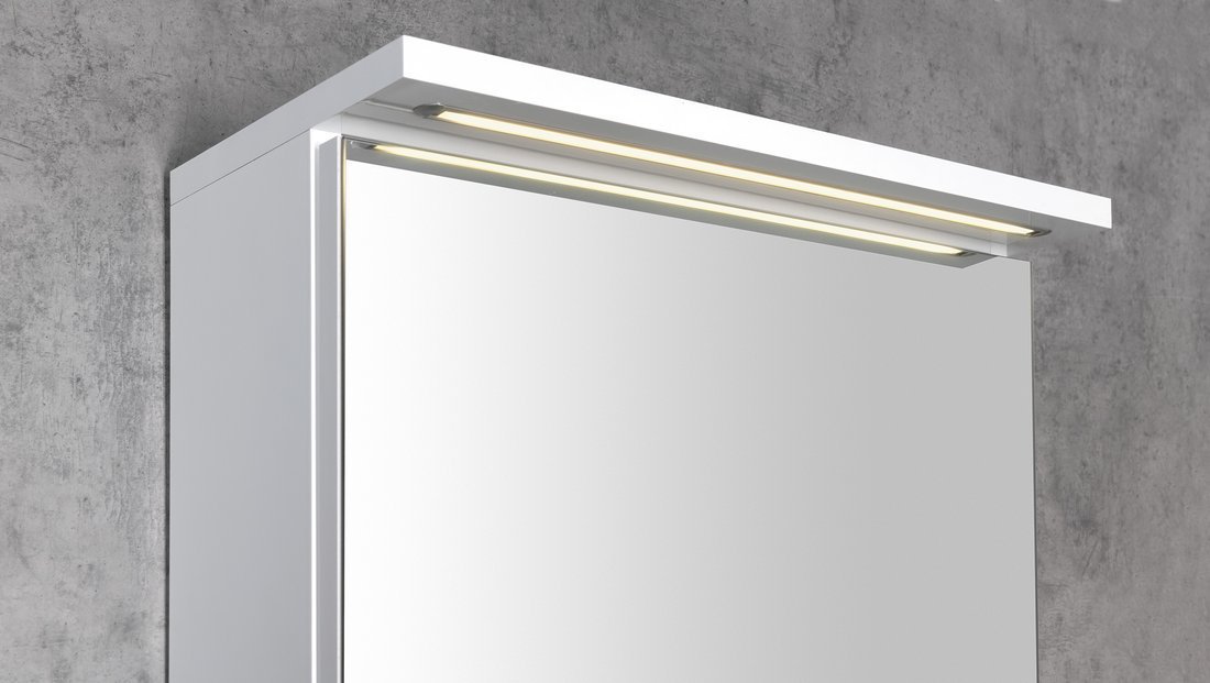 Aqualine KAWA STRIP galerka s LED osvětlením 50x70x22cm, bílá, detail horní části s osvětlením