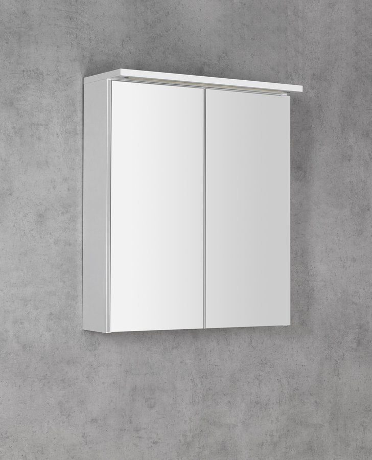 Aqualine KAWA STRIP galerka s LED osvětlením 60x70x22cm, bílá, na šedé stěně
