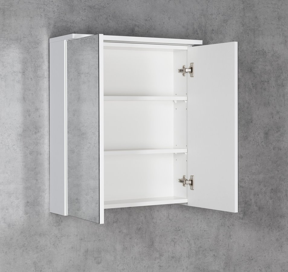 Aqualine KAWA STRIP galerka s LED osvětlením 60x70x22cm, bílá, s otevřenými dvířky