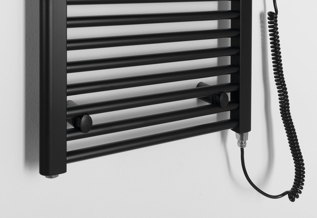 Aqualine DIRECT-E elektrické otopné těleso rovné 450x1320 mm, 400 W, černá, detail topné tyče s kabelem