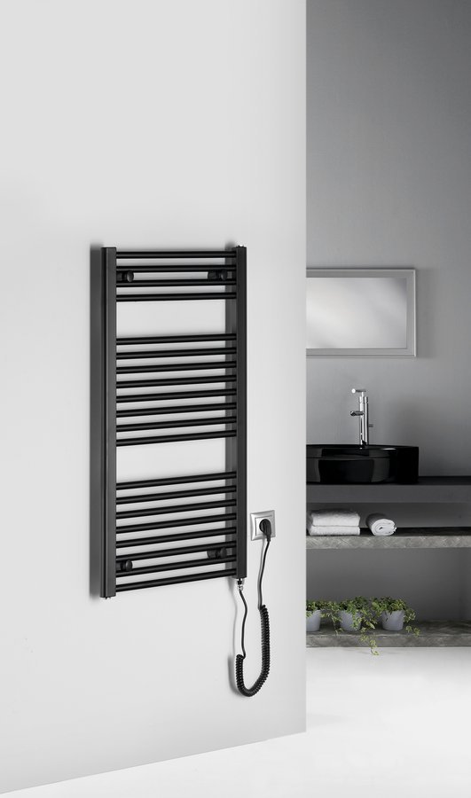 Aqualine DIRECT-E elektrické otopné těleso rovné 450x960 mm, 300 W, černá, v koupelně