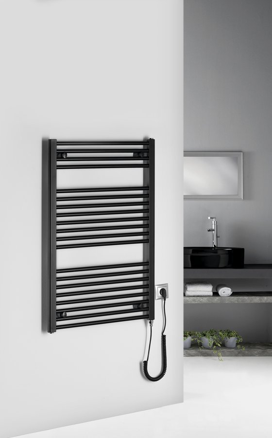 Aqualine DIRECT-E elektrické otopné těleso rovné 600x960 mm, 400 W, černá, v koupelně