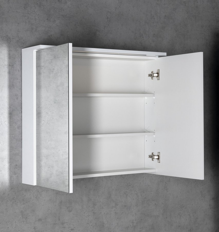 Aqualine KAWA STRIP galerka s LED osvětlením 80x70x22cm, bílá, s otevřenými dvířky