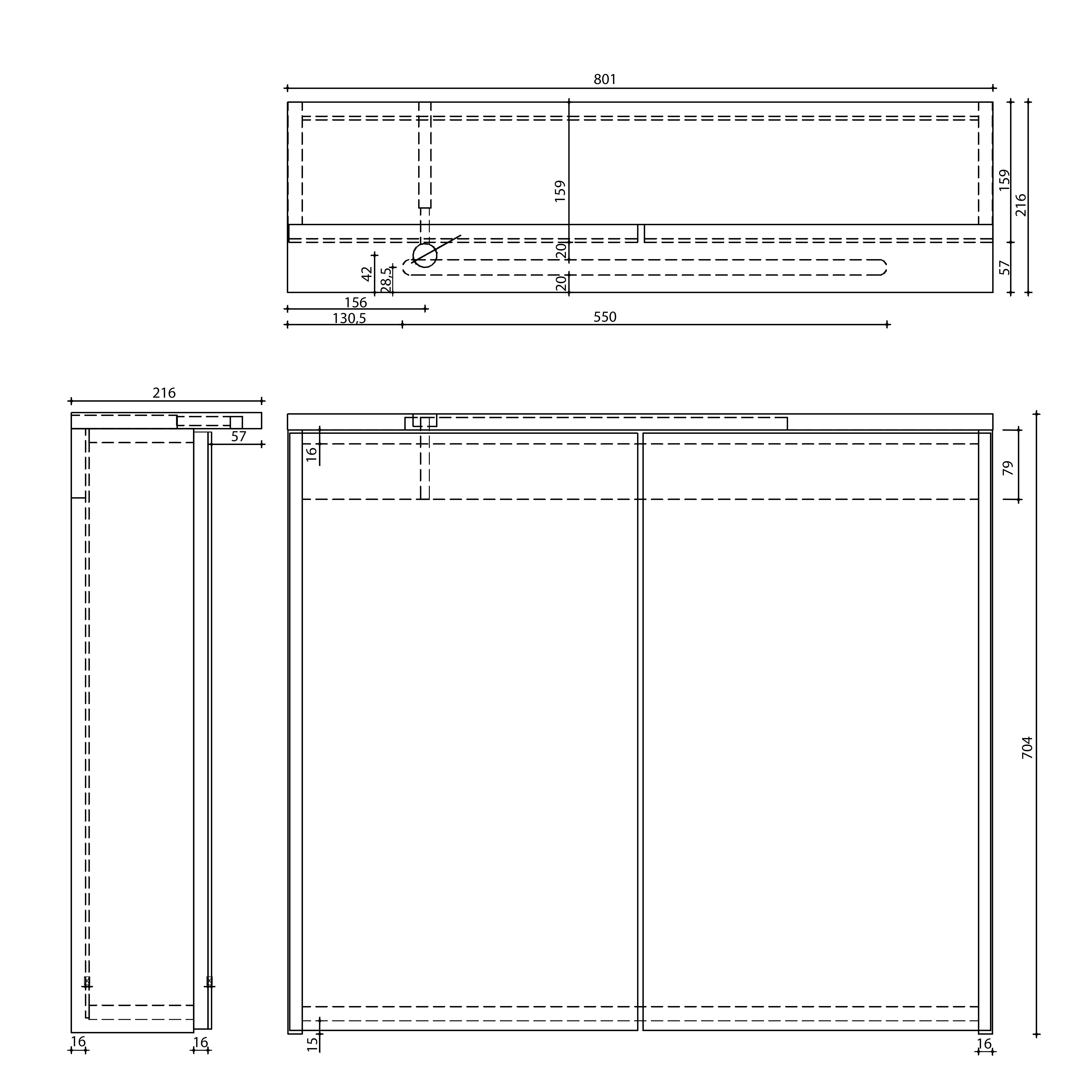 Aqualine KAWA STRIP galerka s LED osvětlením 80x70x22cm, bílá, technický nákres