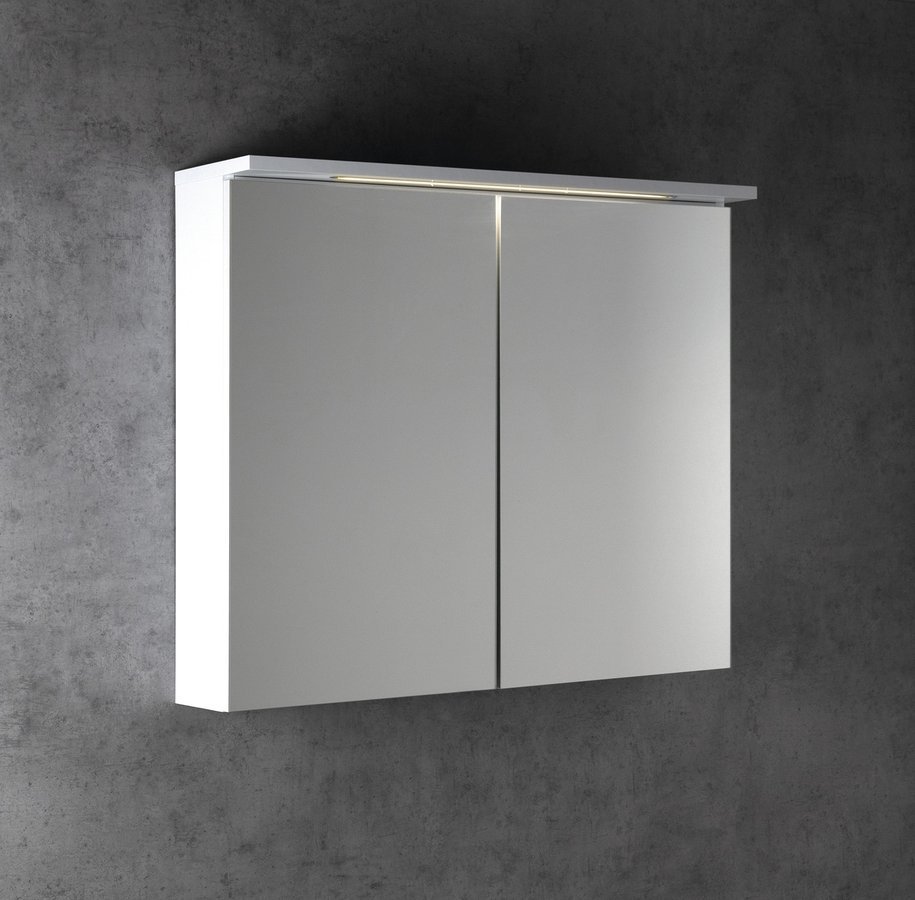 Aqualine KAWA STRIP galerka s LED osvětlením 80x70x22cm, bílá, na šedé stěně