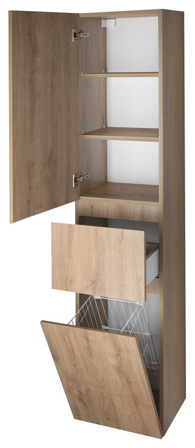Aqualine ALTAIR vysoká skříňka s košem 40x184x31cm, levá, dub emporio, s otevřenými dvířky