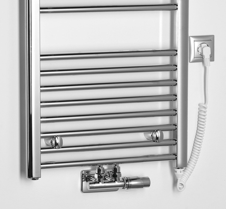 Aqualine ALYA otopné těleso rovné 500x1188mm, středové připojení, chrom, detail topné tyče s kabelem