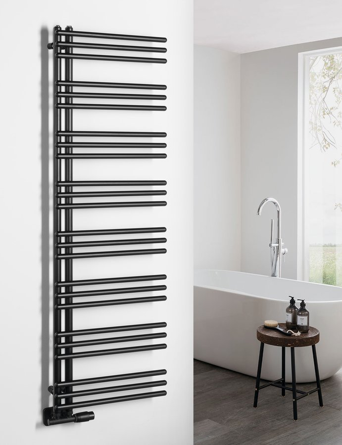 Aqualine POSEIDON otopné těleso 450x1540mm, černá mat, v koupelně