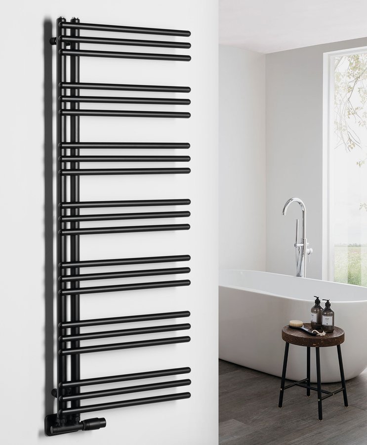 Aqualine POSEIDON otopné těleso 550x1340mm, černá mat, v koupelně