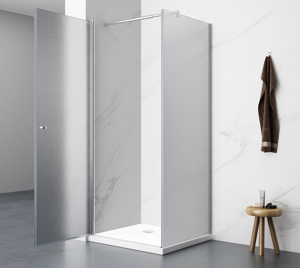 Aqualine PILOT čtvercový sprchový kout 900x900 mm, sklo Brick, s otevřenými dveřmi