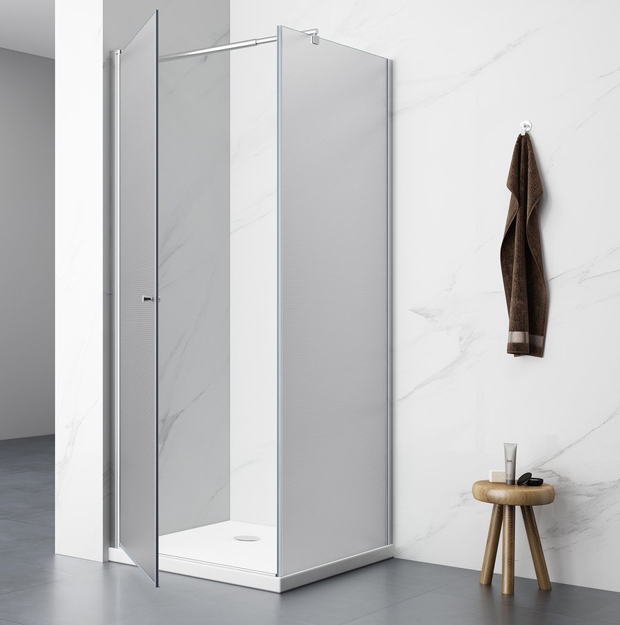 Aqualine PILOT čtvercový sprchový kout 900x900 mm, sklo Brick, s pootevřenými dveřmi