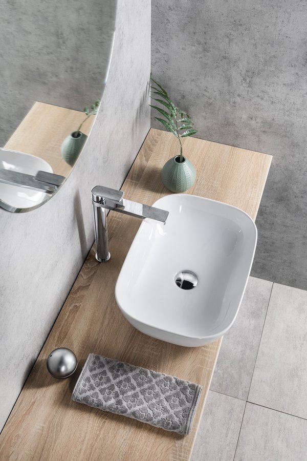 Aqualine Keramické umyvadlo na desku 46x34cm, bílá, na desce s baterií