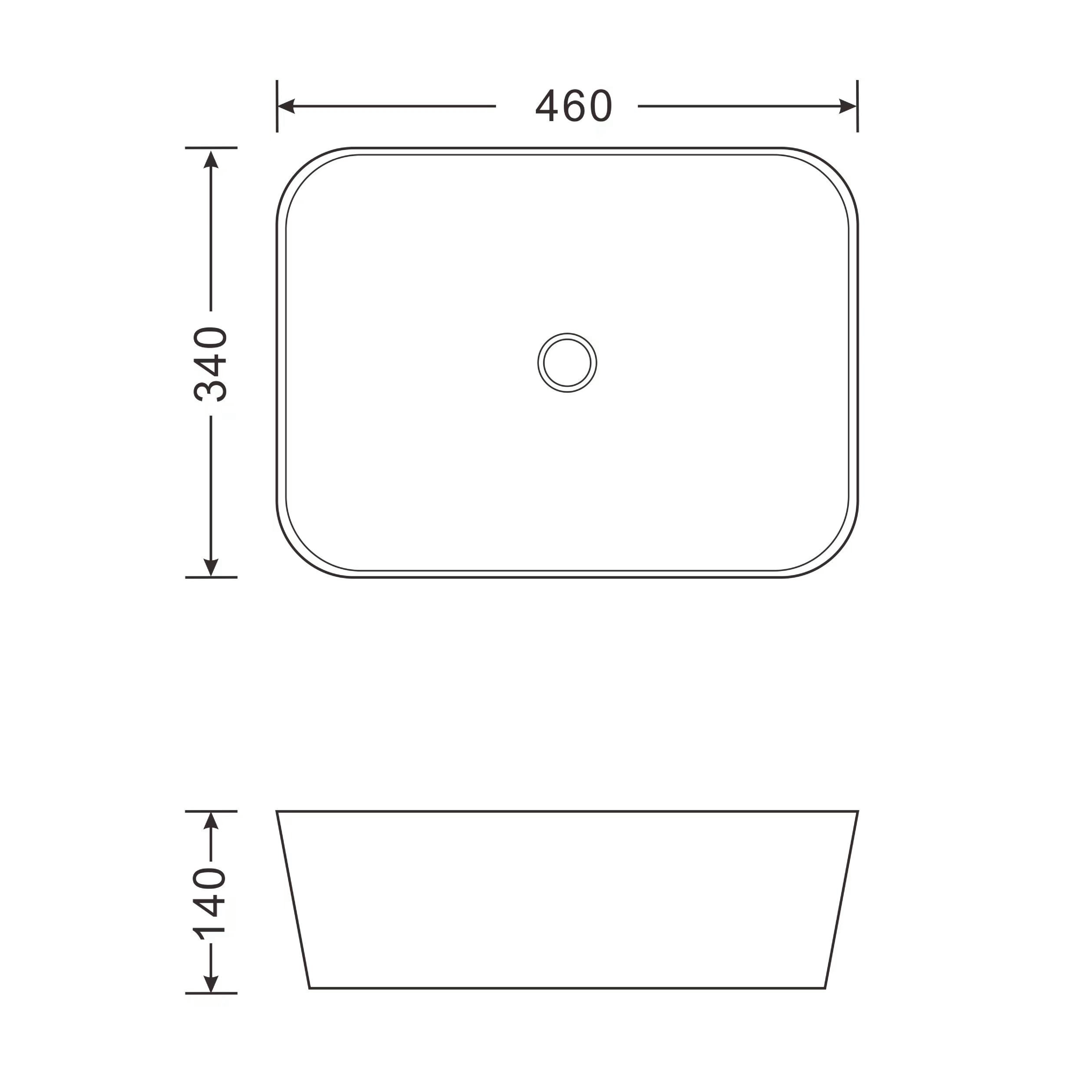 Aqualine Keramické umyvadlo na desku 46x34cm, bílá, technický nákres