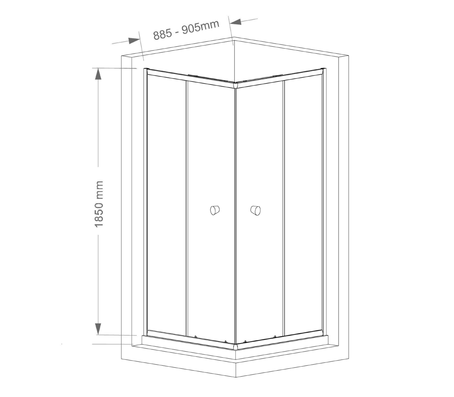 Aqualine AGGA čtvercová sprchová zástěna 900x900mm, čiré sklo, technický nákres