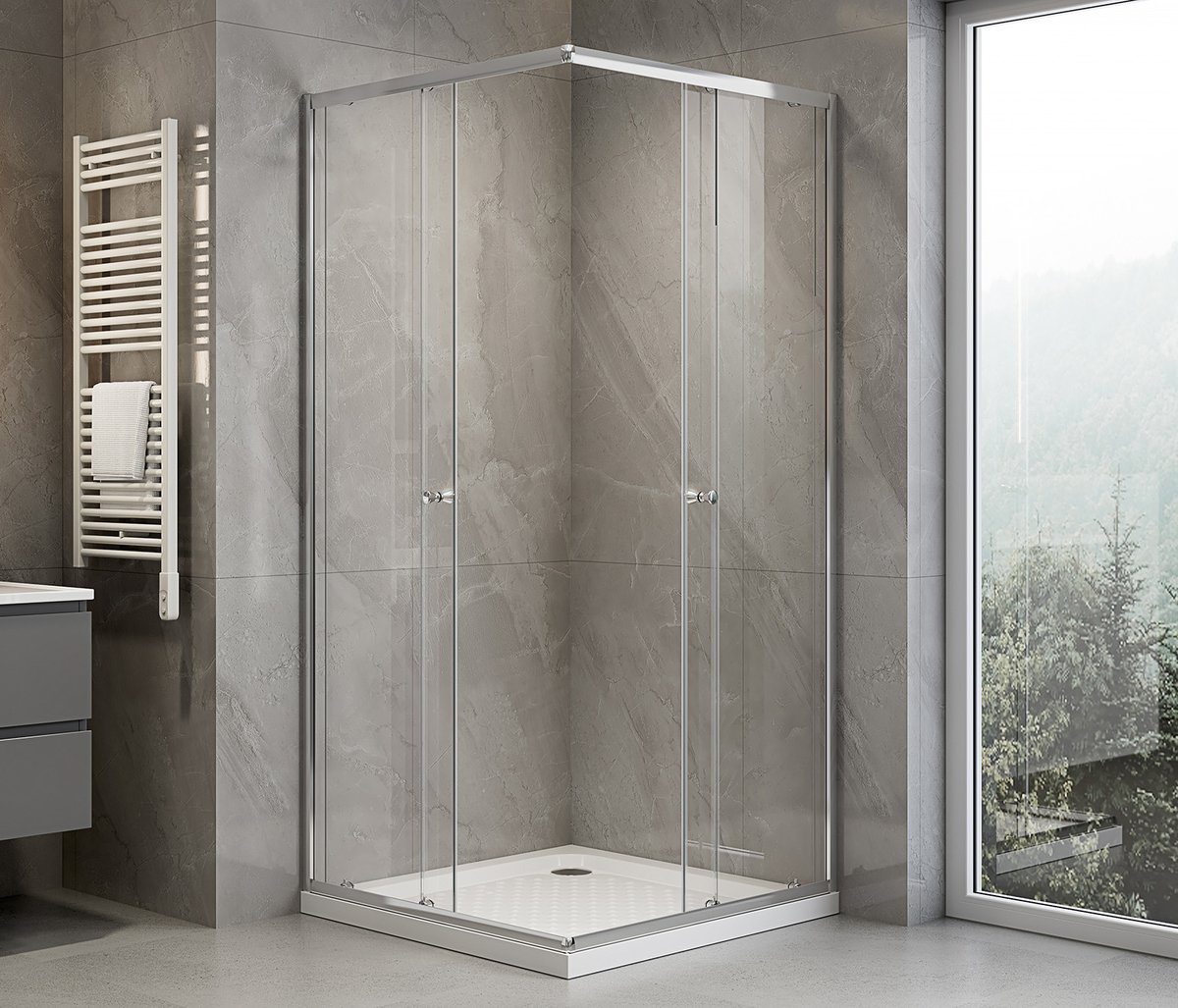 Aqualine AGGA čtvercová sprchová zástěna 900x900mm, čiré sklo, v koupelně