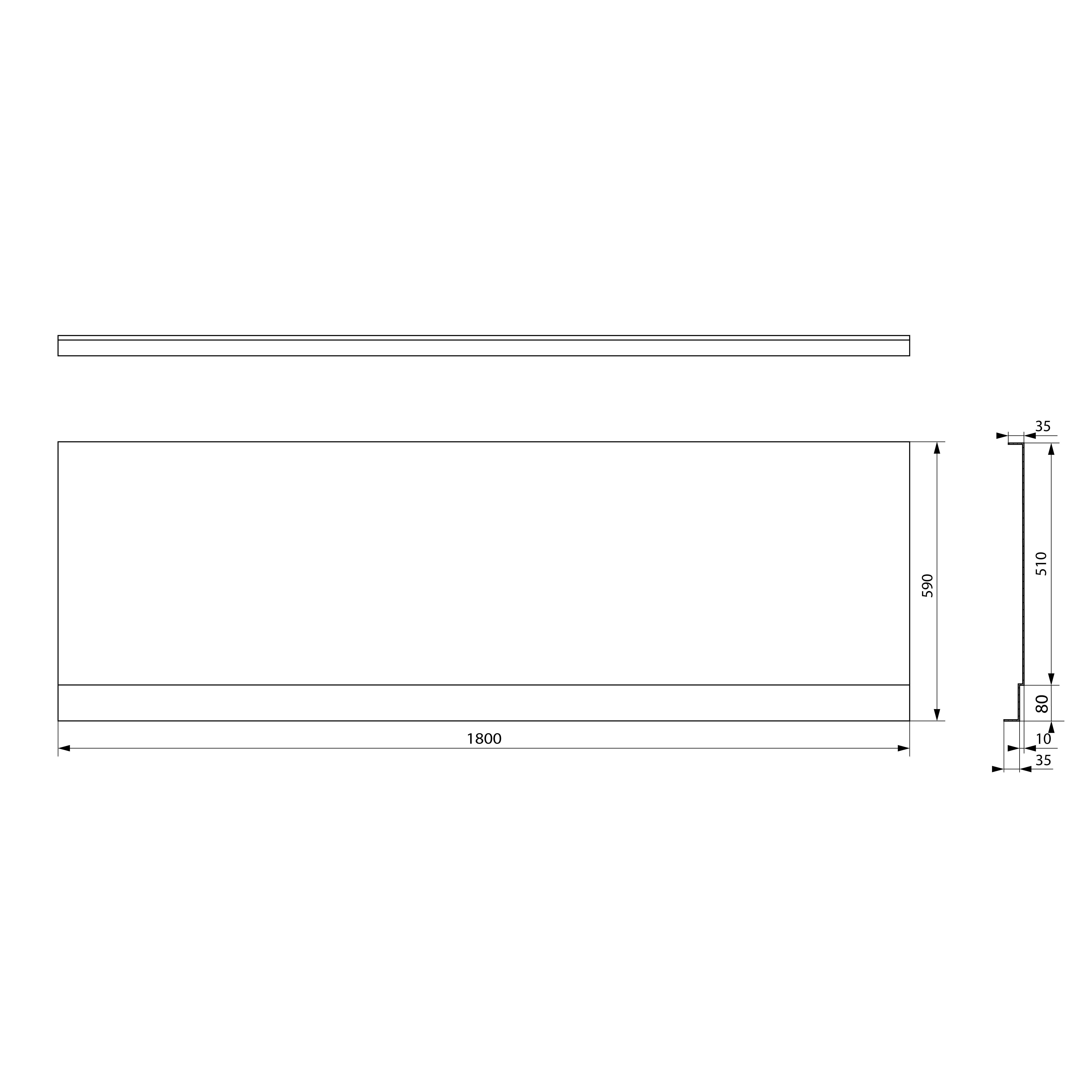 Polysan PLAIN NIKA panel 180x59cm, černá mat, technický nákres