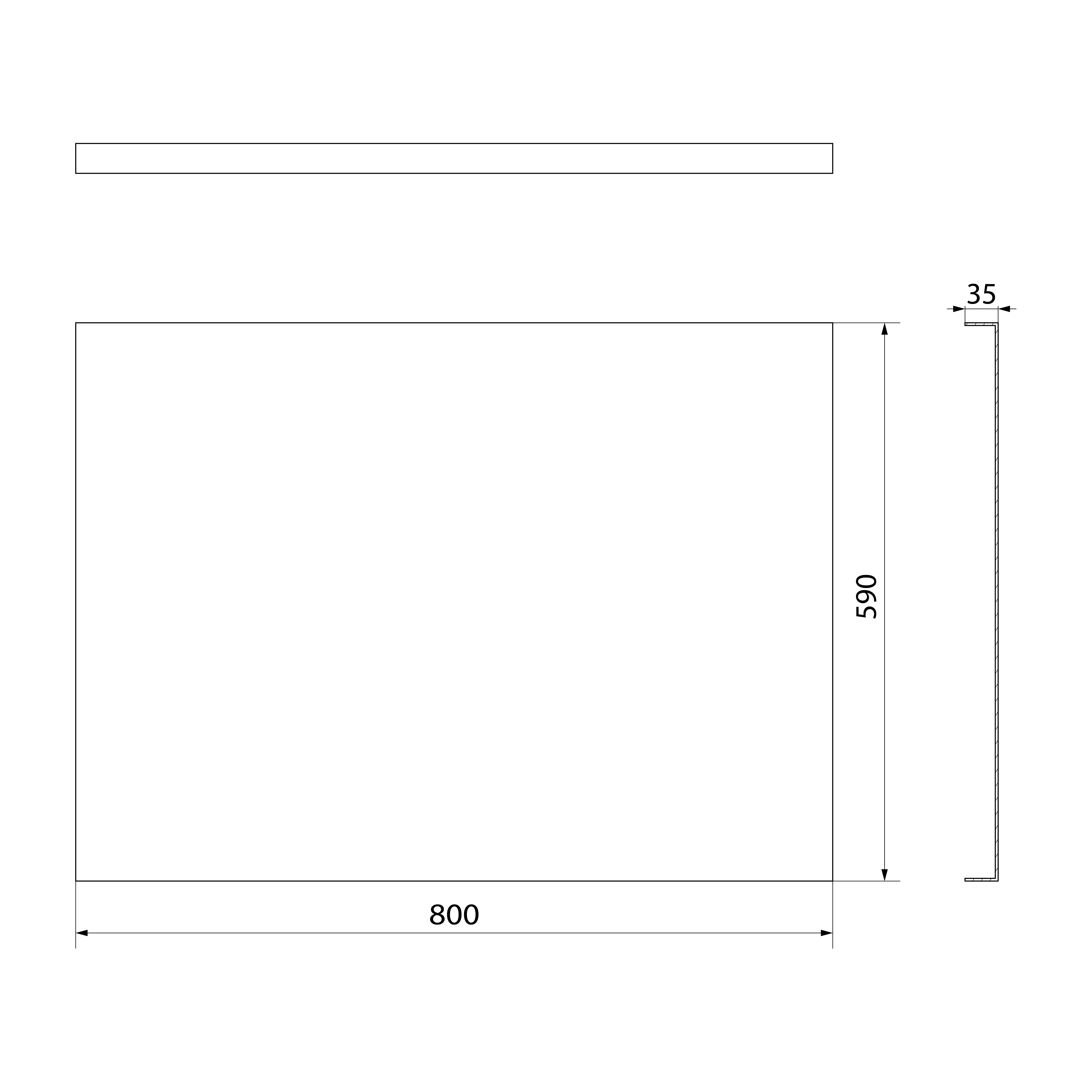 Polysan PLAIN panel boční 80x59cm, černá mat, technický nákres