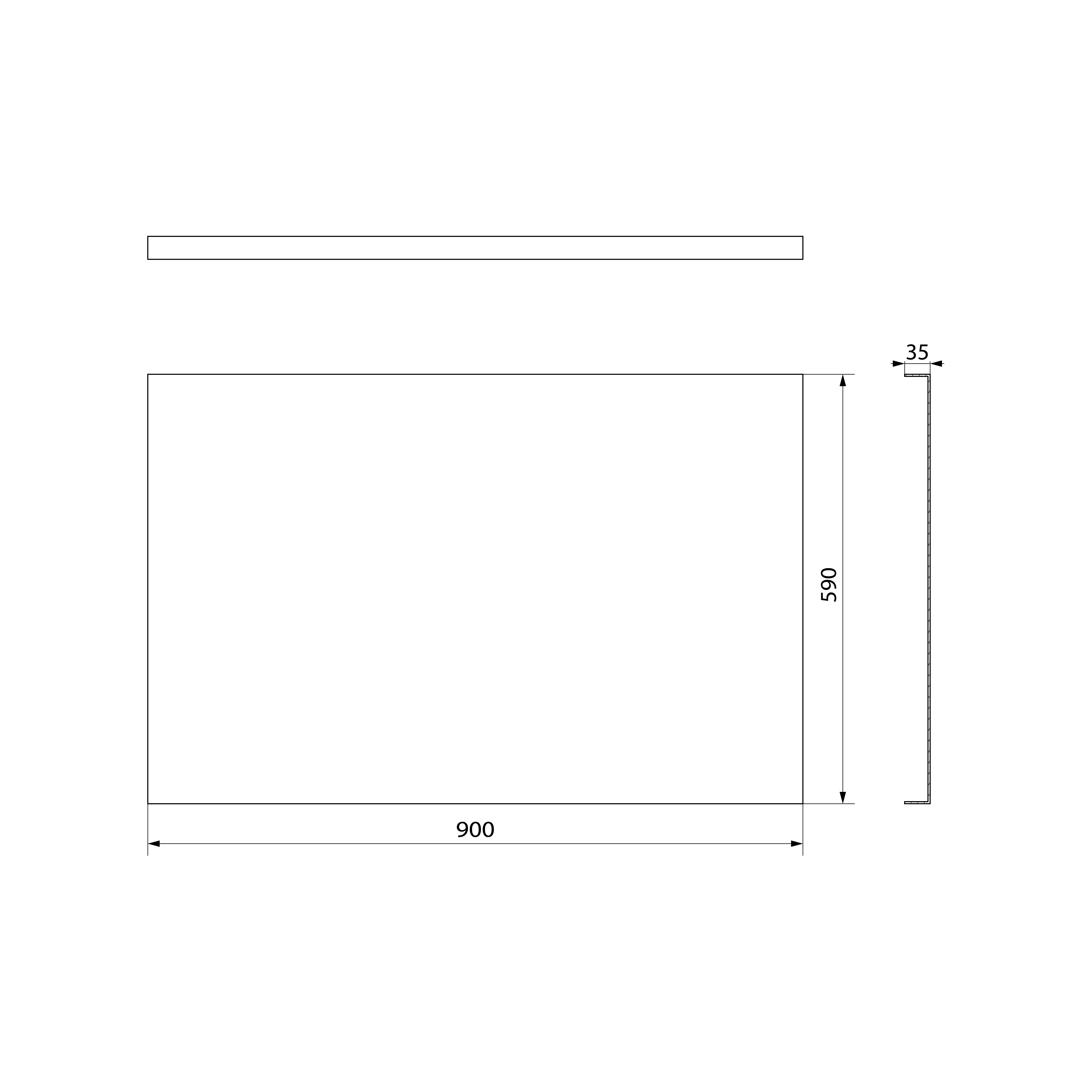 Polysan PLAIN panel boční 90x59cm, černá mat, technický nákres