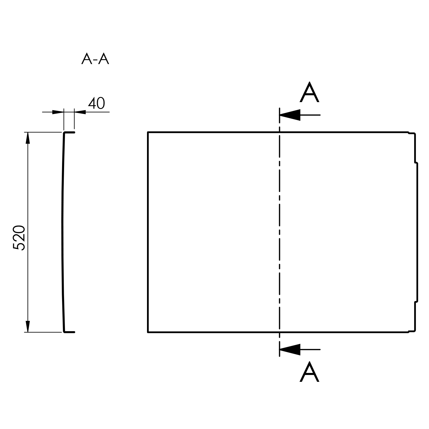 Polysan COUVERT panel boční 80x52cm, černá mat, technický nákres