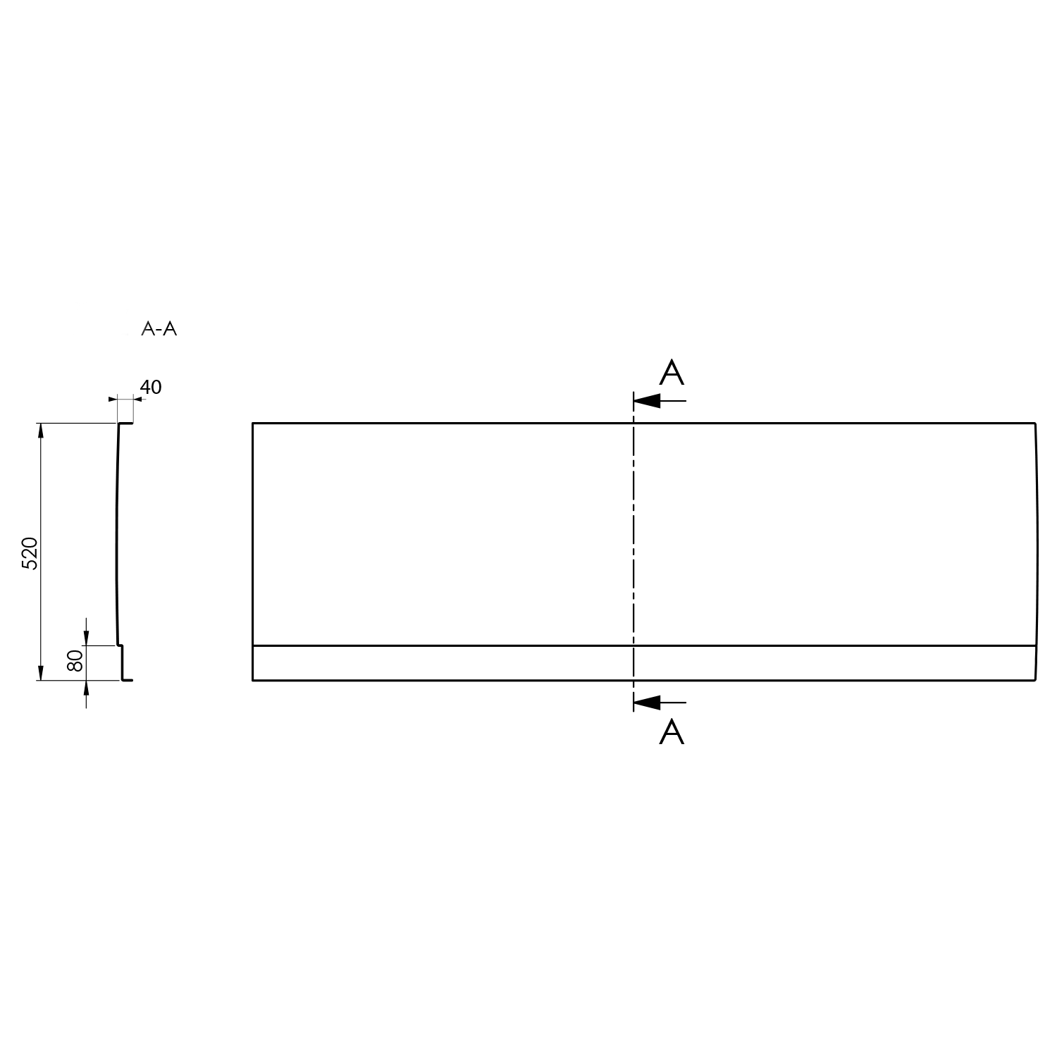 Polysan COUVERT panel čelní 170x52cm, černá mat, pravý, technický nákres