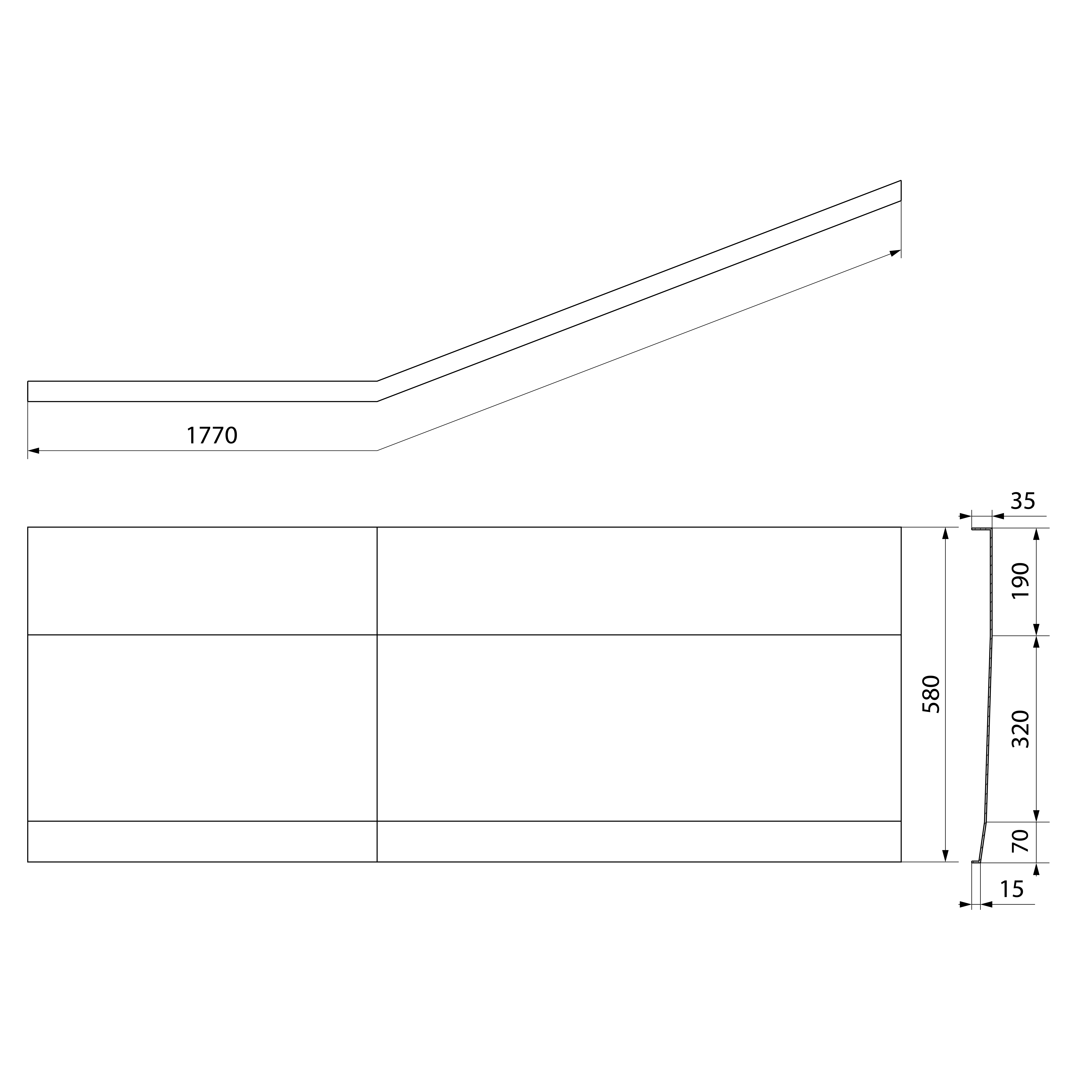 Polysan TIGRA L 170 panel čelní, černá mat, technický nákres