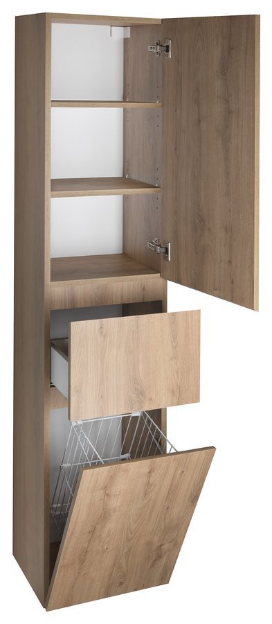 Aqualine ALTAIR vysoká skříňka s košem 40x184x31cm, pravá, dub emporio, s otevřenými dvířky
