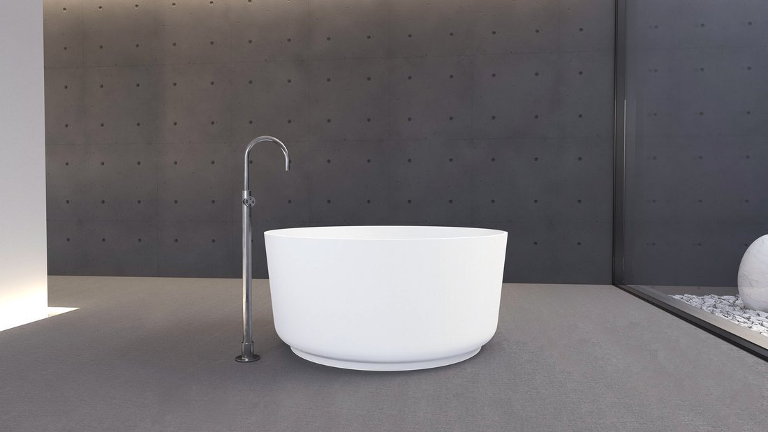 Polysan ESTATIS volně stojící vana litý mramor ø110x51cm, bílá mat, v koupelně