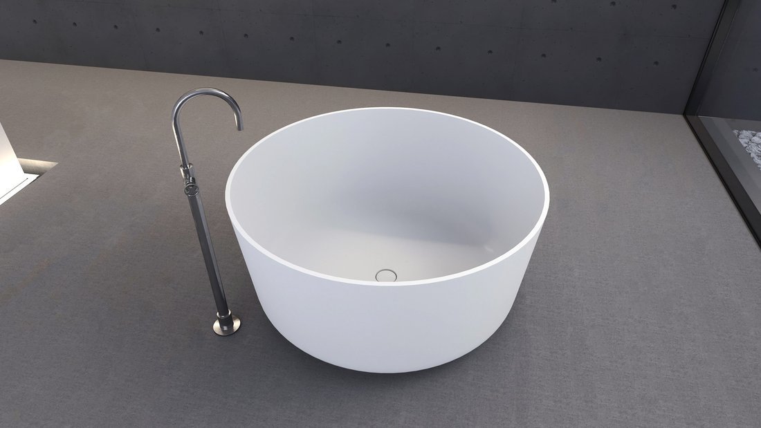 Polysan ESTATIS volně stojící vana litý mramor ø110x51cm, bílá mat, v koupelně 2